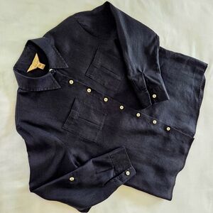 Vintage Investments Petites Gold Label 100% Hemp Black Button Down‎ Shirt 14P